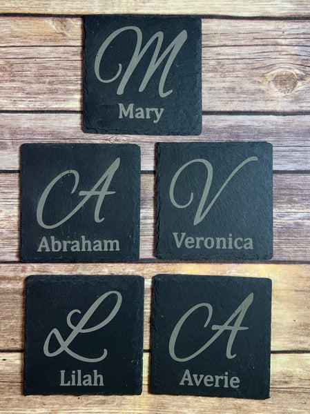 Personalized 4" Slate Coaster – Custom Name & Initial
