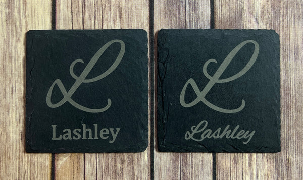 Personalized 4" Slate Coaster – Custom Name & Initial