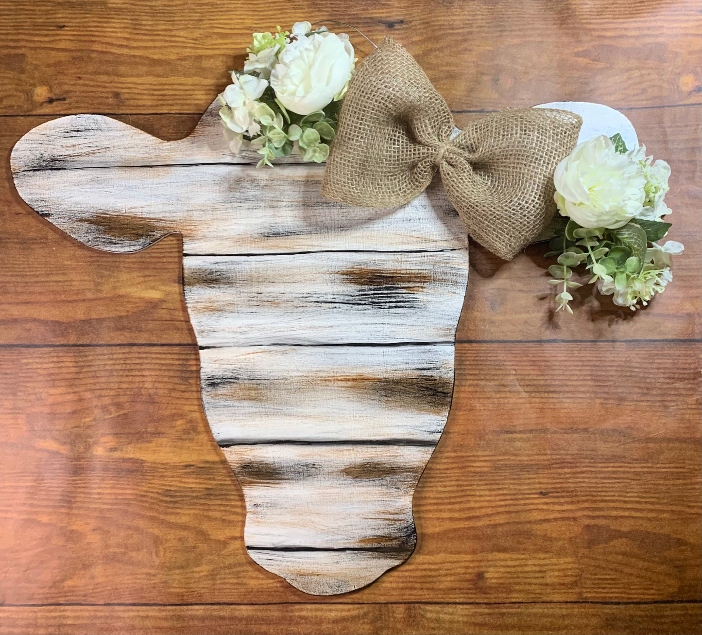 Rustic Cow Door Hanger - White