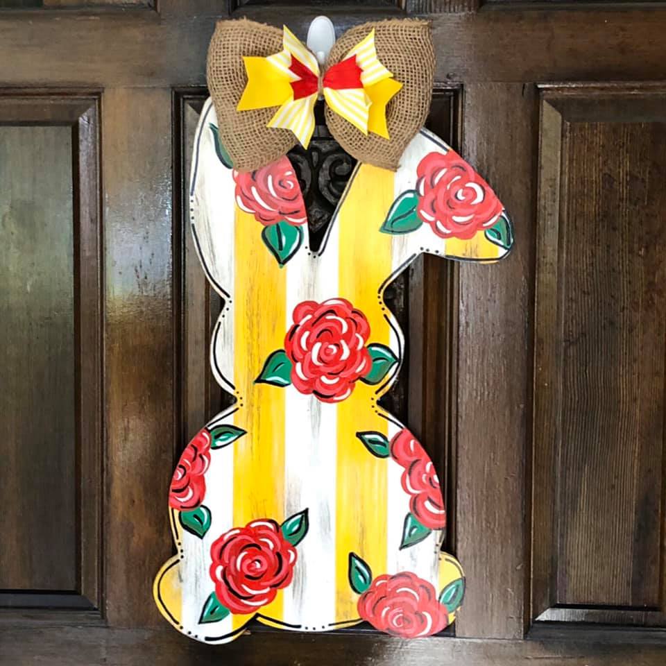 Bunny Door Hanger - Vintage Rose – Kelly Designs And Paint, image size:960x960