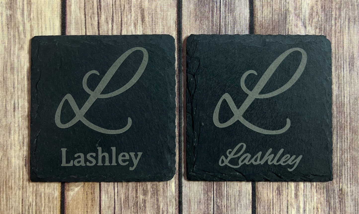 Personalized 4" Slate Coaster – Custom Name & Initial