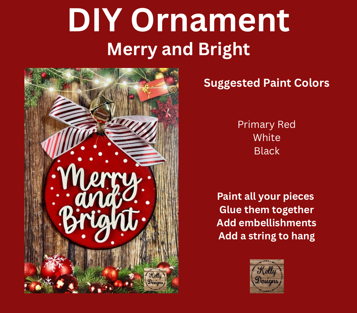 Merry and Bright Christmas Ornament DIY Kit
