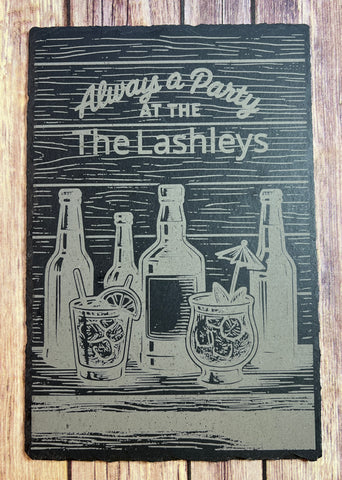 Custom Laser Engraved Slate Stone Plate Tray – It’s Always a Party