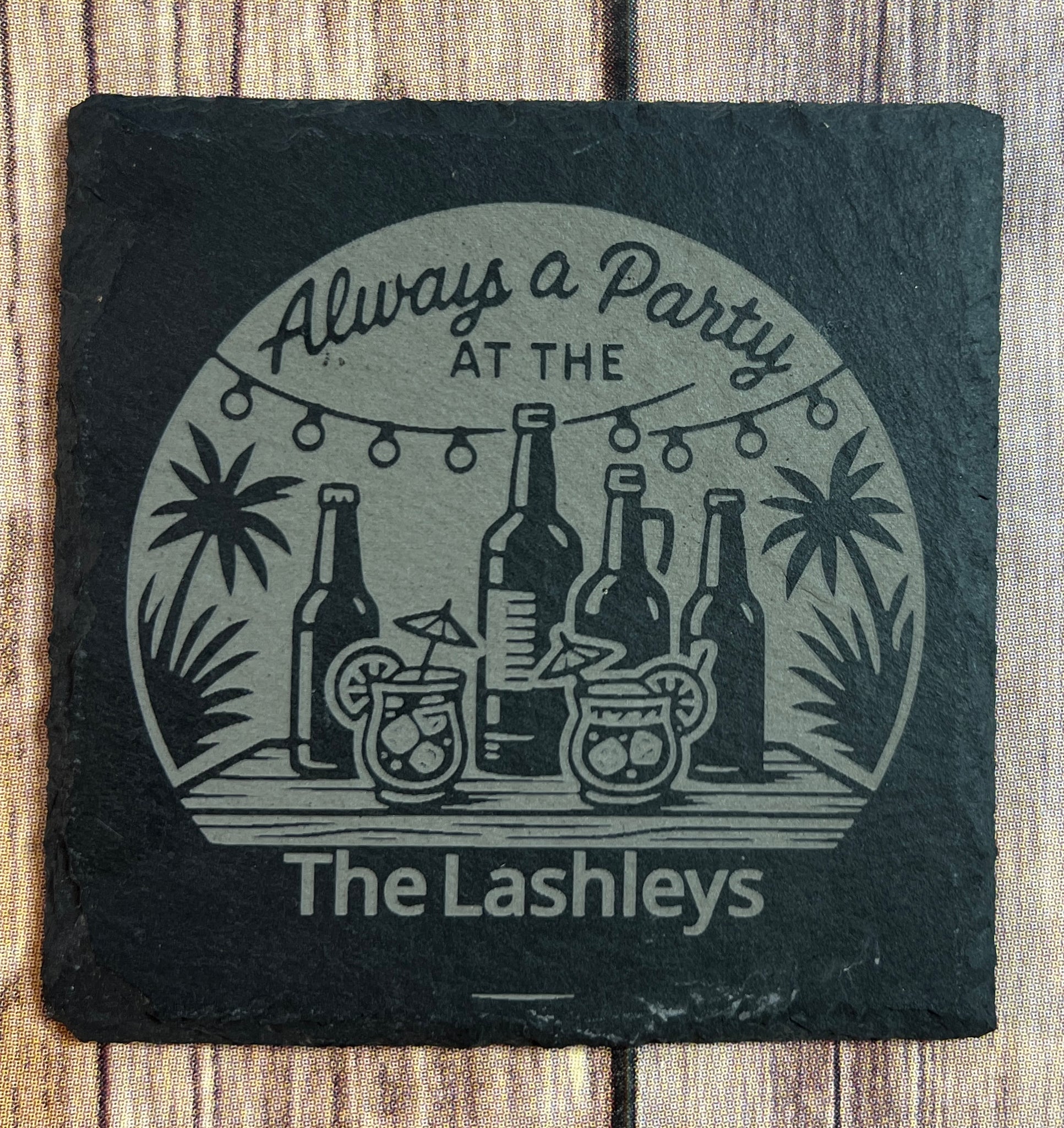 Custom Laser Engraved Slate Drink Coasters – It’s Always a Party