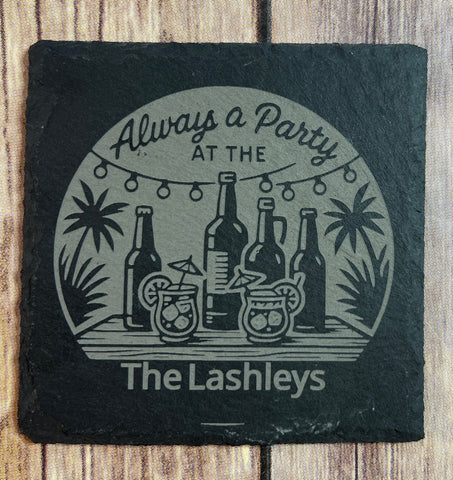 Custom Laser Engraved Slate Drink Coasters – It’s Always a Party