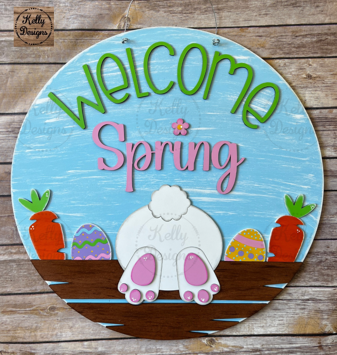 Welcome Spring Bunny Butt Door Hanger