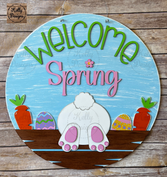 Welcome Spring Bunny Butt Door Hanger