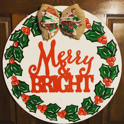 Merry and Bright Painted Round Door Hanger