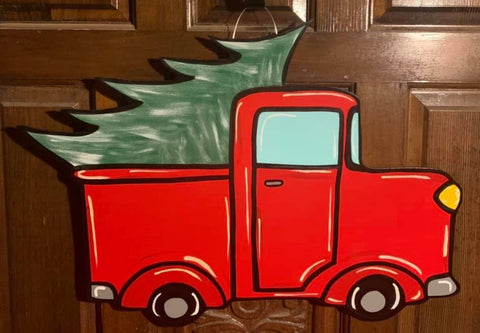 Red Truck With Tree Door Hanger