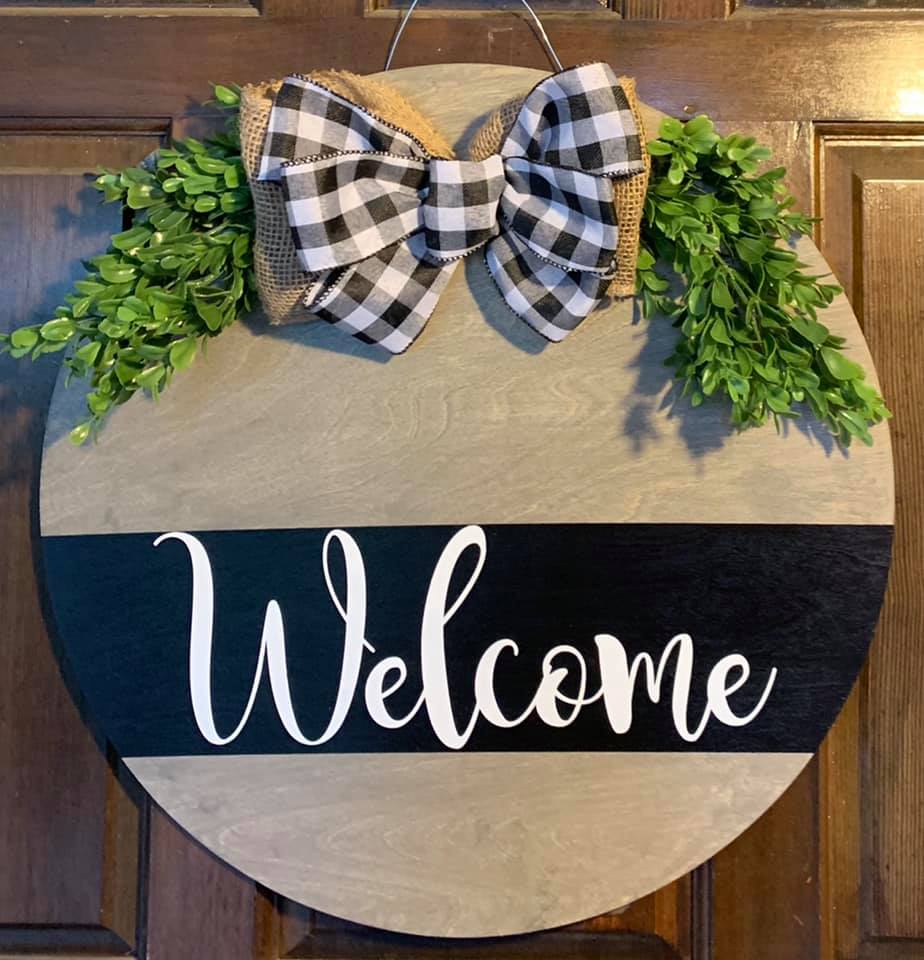 Welcome Round Door Hanger - Grey - 3D