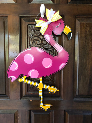 Funky Flamingo Wood Door Hanger