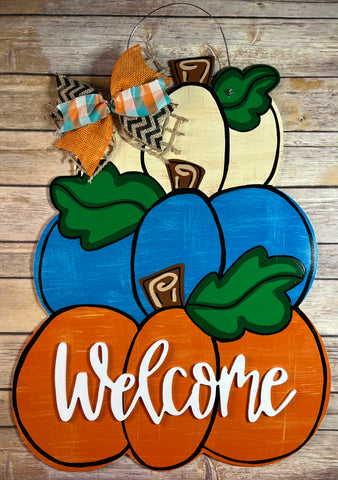 Stacked Pumpkin Door Hanger - Welcome