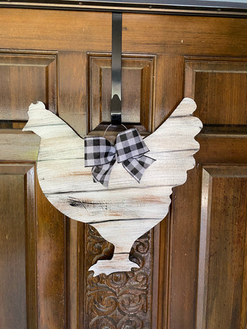 Rustic Chicken Door Hanger - White