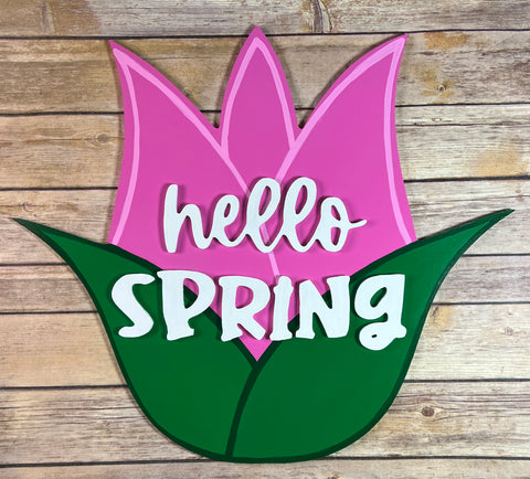 Welcome Spring Tulip Door Hanger