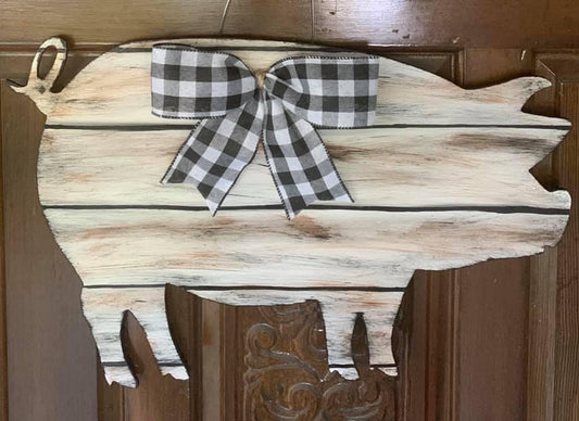 Rustic Pig Door Hanger - White