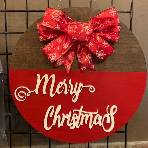 Merry Christmas Round Door Hanger - Walnut - 3D