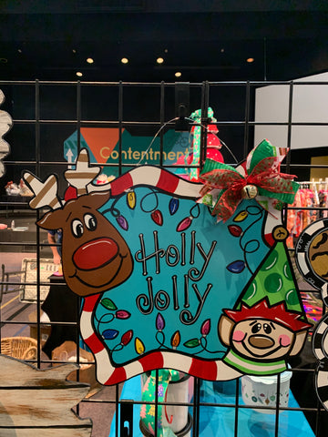Holly Jolly Elf and Reindeer Door Hanger