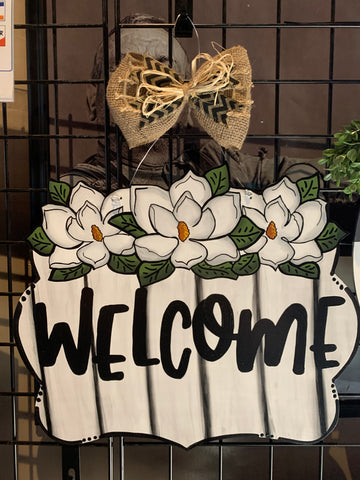 Welcome Magnolias Door Hanger