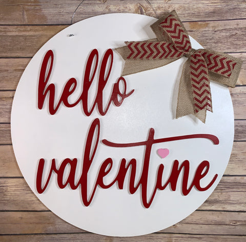 Hello Valentine Round Door Hanger - 3D