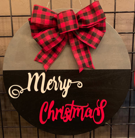 Merry Christmas Round Door Hanger - Grey - 3D