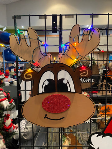 Reindeer Head with Christmas Lights