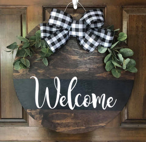 Welcome Round Blank Door Hanger - Walnut - 3D DIY Kit